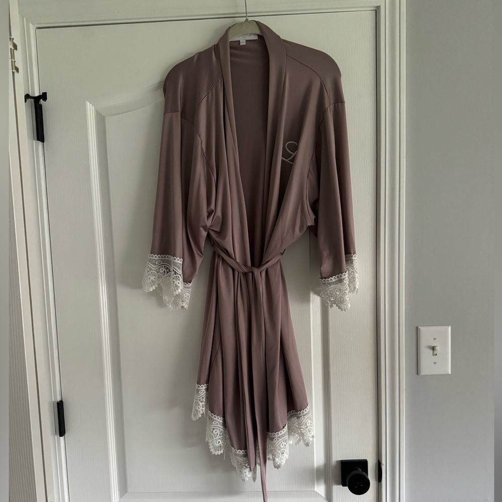 Weddingstar purple and white lace bathrobe with “L” initial